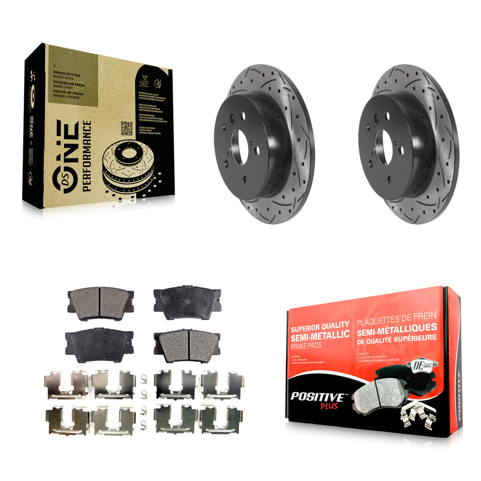 Rear Coated Drilled Slotted Disc Brake Rotors And Semi-Metallic Pads Kit For Toyota Camry KDF-100711