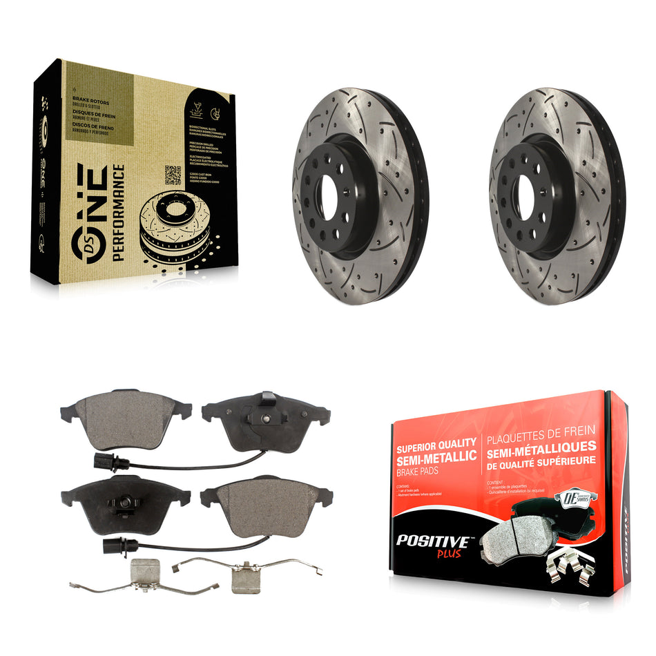 Front Coated Drilled Slotted Disc Brake Rotors And Semi-Metallic Pads Kit For Volkswagen CC Passat KDF-100714
