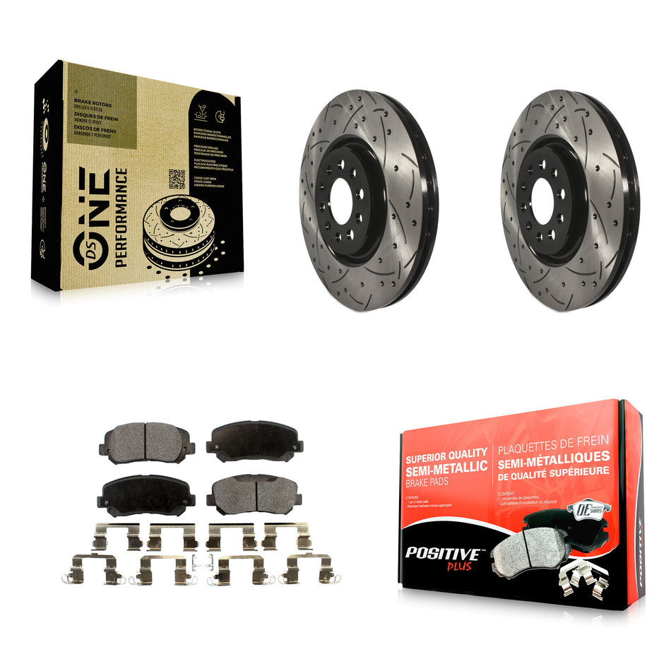Front Coated Drilled Slotted Disc Brake Rotors And Semi-Metallic Pads Kit For 2014-2017 Jeep Cherokee With Single Piston Caliper KDF-100717