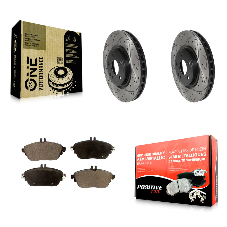 Front Coated Drilled Slotted Disc Brake Rotors And Semi-Metallic Pads Kit For Mercedes-Benz GLA250 CLA250 INFINITI QX30 KDF-100720