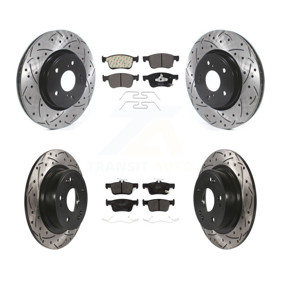 Front Rear Coated Drilled Slotted Disc Brake Rotors And Semi-Metallic Pads Kit For Honda Accord KDF-100726