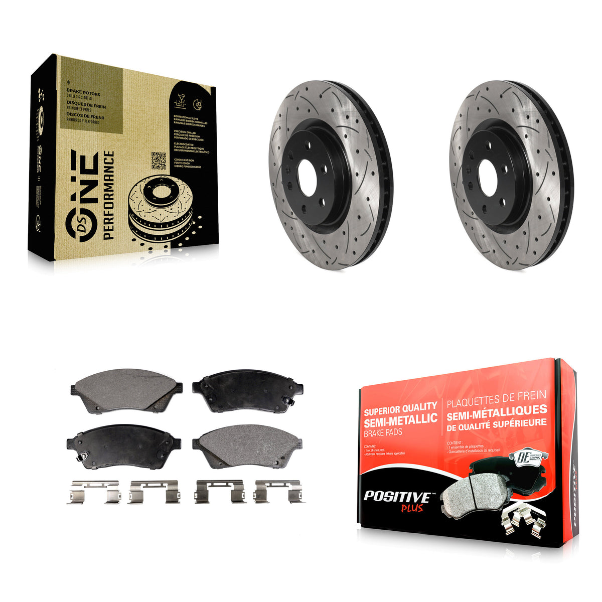 Front Coated Drill Slot Disc Brake Rotor Semi-Metallic Pad Kit For Cadillac SRX Saab 9-4X KDF-100733