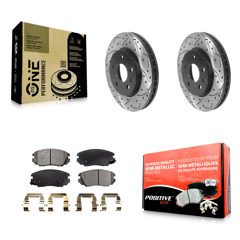 Front Drill Slot Disc Brake Rotors Semi-Metallic Pad Kit For Chevrolet Malibu Buick Regal KDF-100734