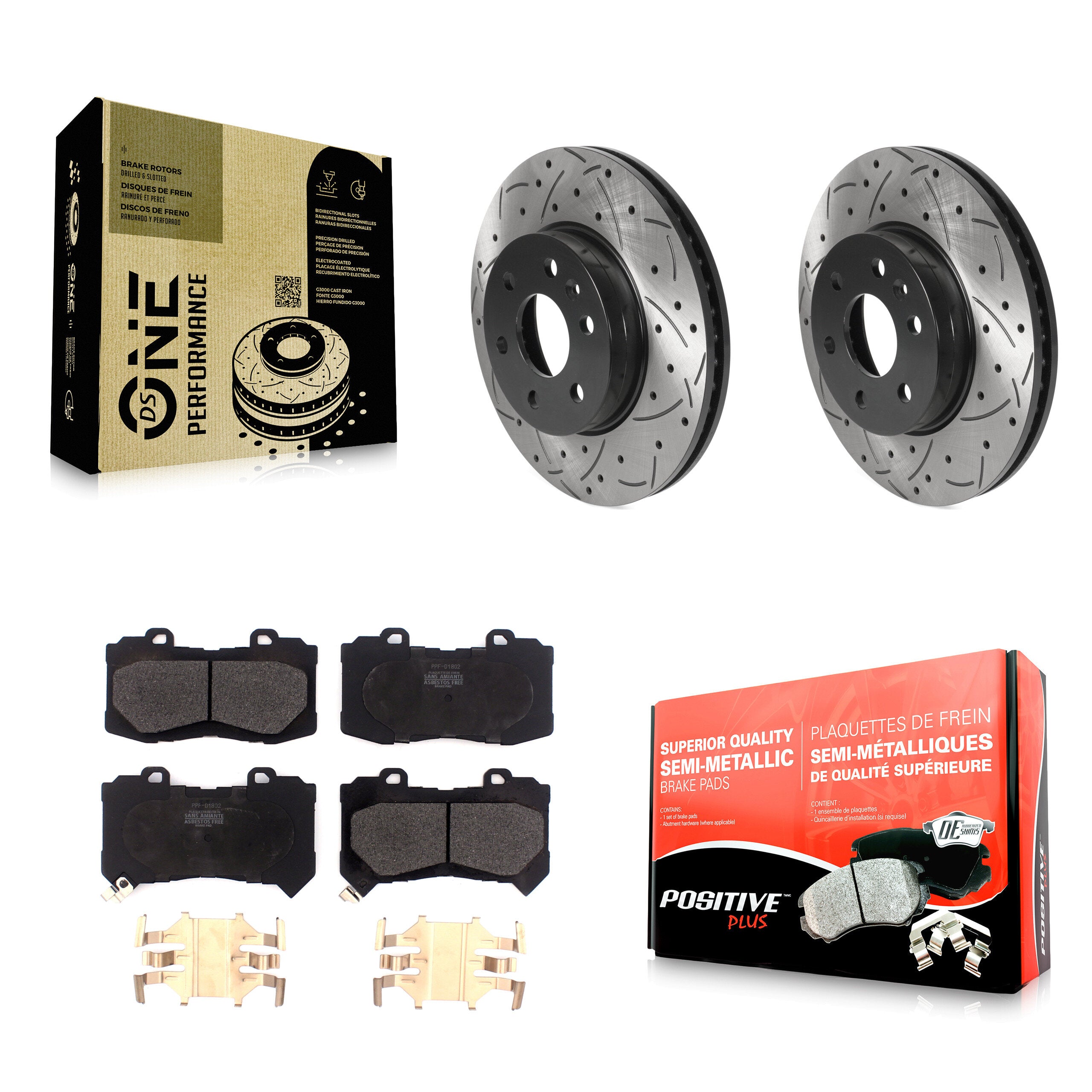 Front Drill Slot Disc Brake Rotor Semi-Metallic Pad Kit For Chevrolet Colorado GMC Canyon KDF-100738