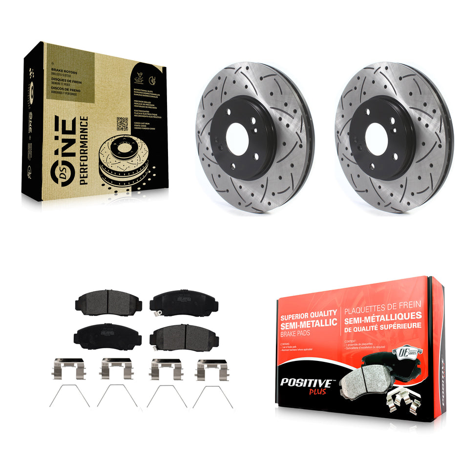 Front Coated Drilled Slotted Disc Brake Rotors And Semi-Metallic Pads Kit For Honda Accord Acura TSX KDF-100743