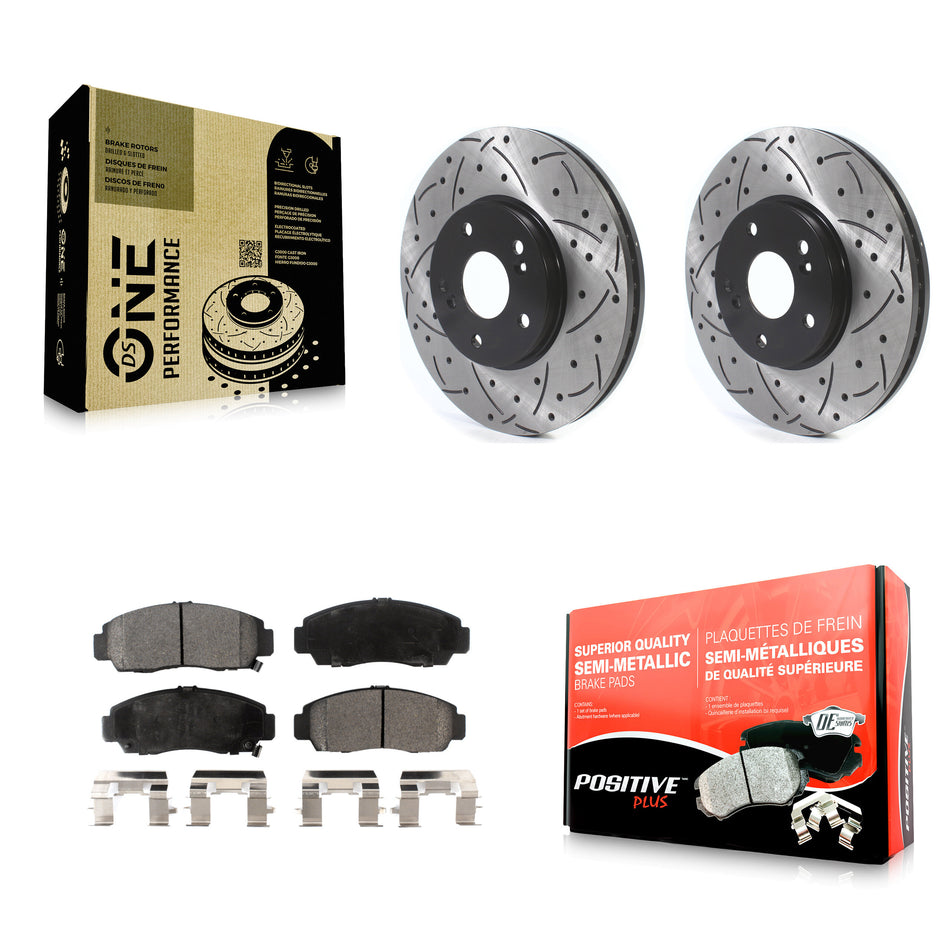 Front Coated Drilled Slotted Disc Brake Rotors And Semi-Metallic Pads Kit For Honda Accord Acura TL TSX CL KDF-100744