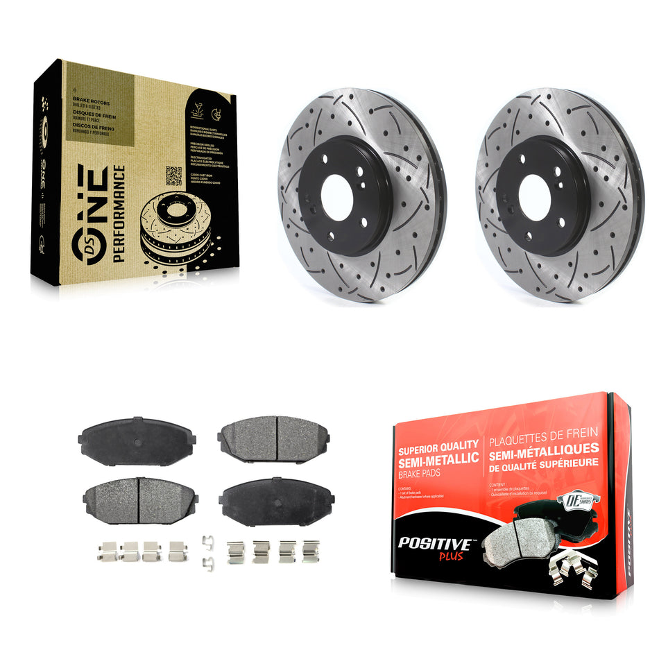 Front Coated Drilled Slotted Disc Brake Rotors And Semi-Metallic Pads Kit For Honda Odyssey Acura MDX KDF-100745
