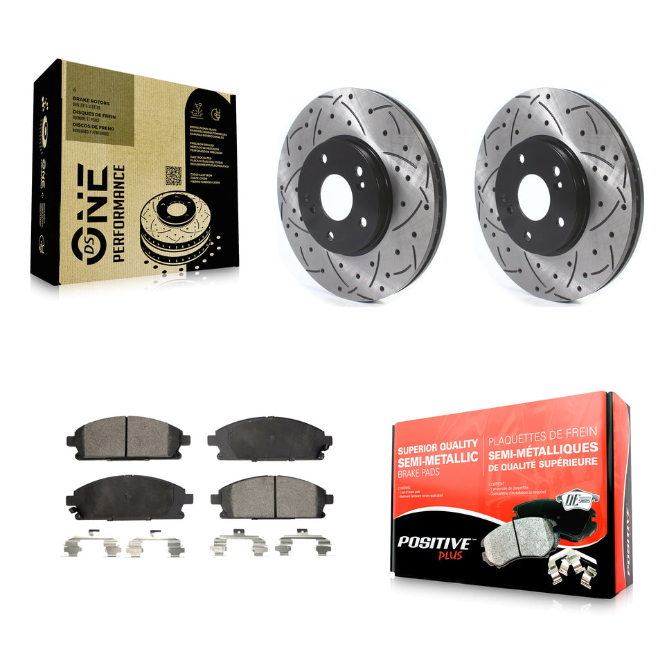 Front Coated Drilled Slotted Disc Brake Rotors And Semi-Metallic Pads Kit For 2003-2006 Acura MDX KDF-100746