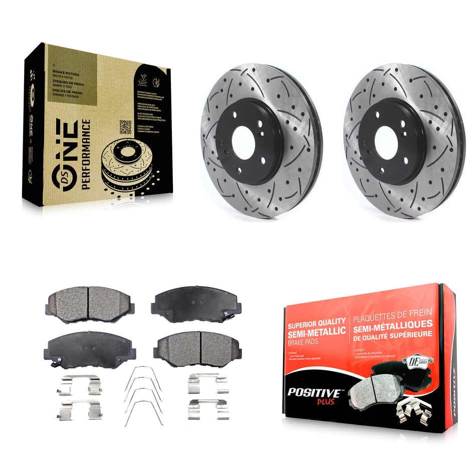 Front Coated Drilled Slotted Disc Brake Rotors And Semi-Metallic Pads Kit For Honda Pilot Accord KDF-100747