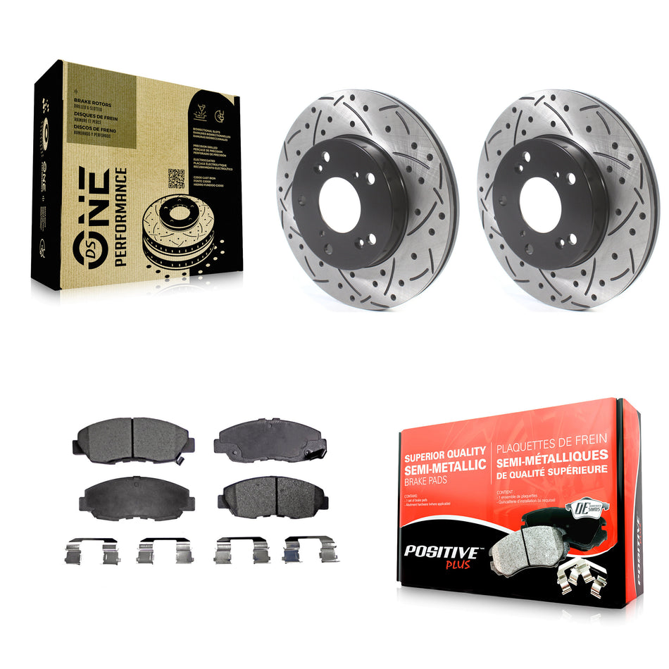 Front Coated Drilled Slotted Disc Brake Rotors And Semi-Metallic Pads Kit For Honda Civic KDF-100748
