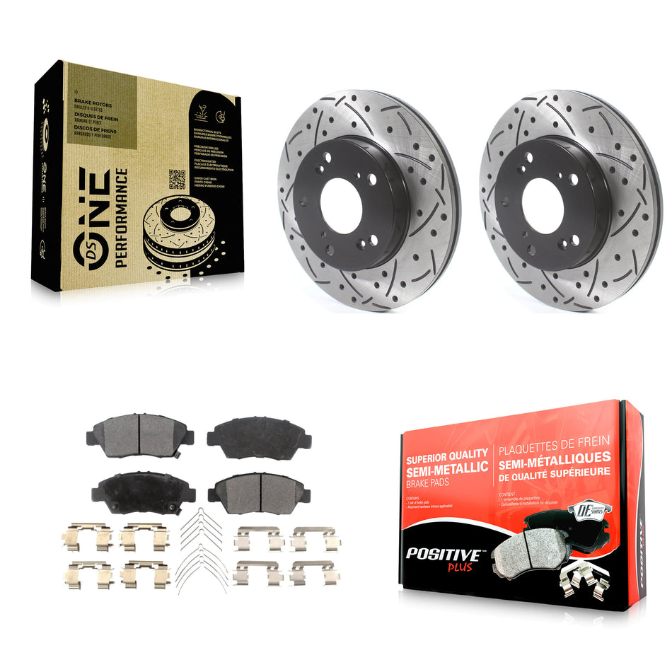 Front Coated Drilled Slotted Disc Brake Rotors And Semi-Metallic Pads Kit For Honda Civic Acura RSX CR-Z KDF-100749