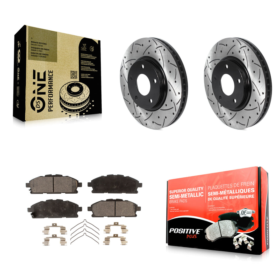 Front Coated Drilled Slotted Disc Brake Rotors And Semi-Metallic Pads Kit For 2011-2017 Nissan Quest KDF-100750