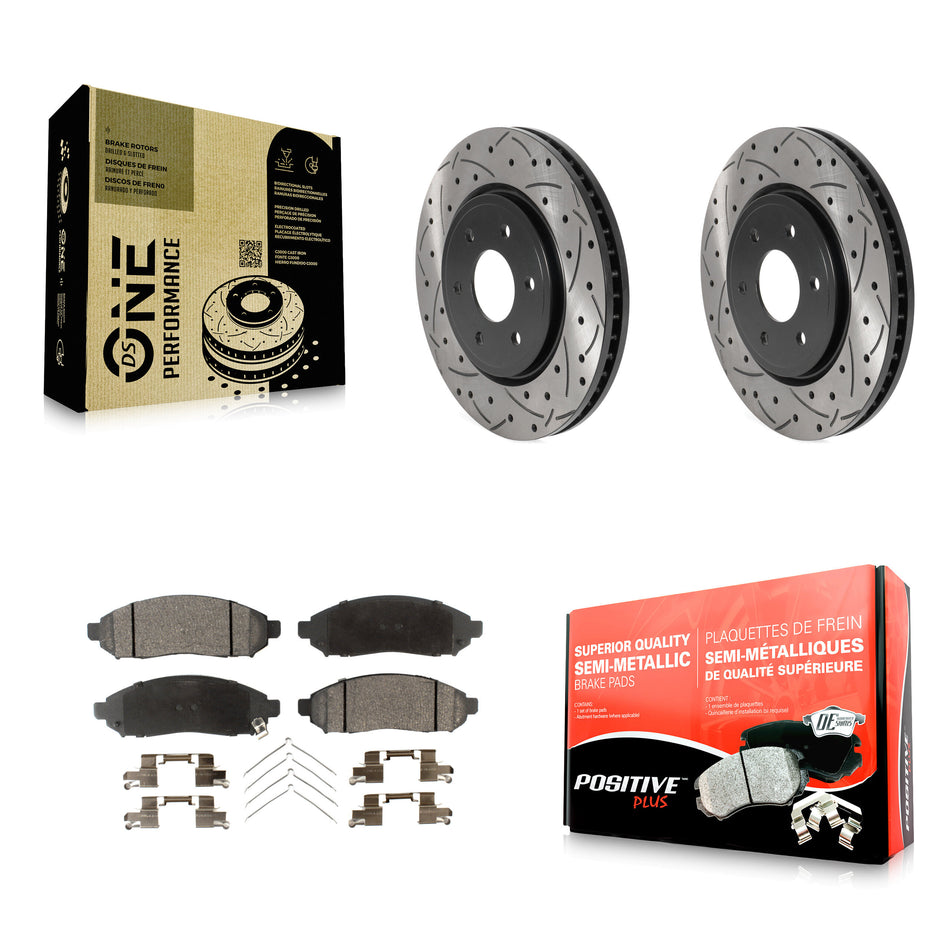 Front Coated Drilled Slotted Disc Brake Rotors And Semi-Metallic Pads Kit For Nissan Frontier Pathfinder Xterra Suzuki Equator KDF-100756
