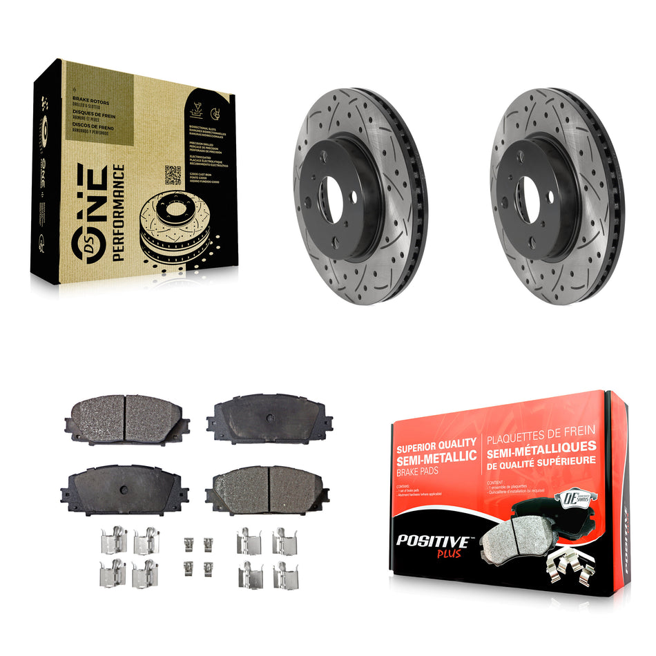 Front Coated Drilled Slotted Disc Brake Rotors And Semi-Metallic Pads Kit For Toyota Yaris Prius C Scion iQ KDF-100757