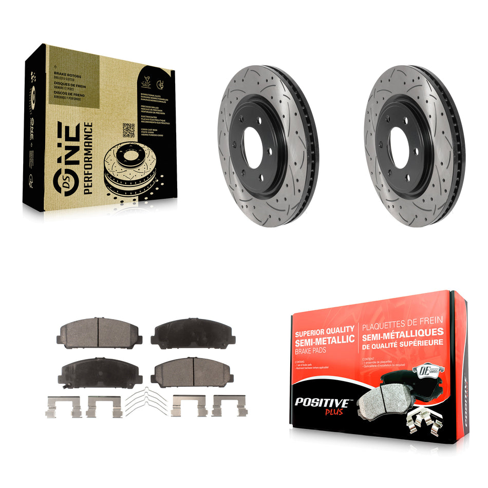 Front Coated Drilled Slotted Disc Brake Rotors And Semi-Metallic Pads Kit For Nissan TITAN Armada INFINITI QX80 QX56 KDF-100759