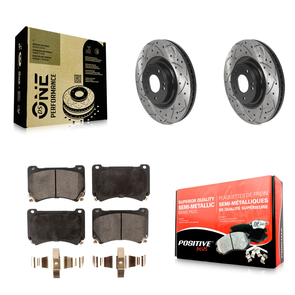Front Coated Drilled Slotted Disc Brake Rotors And Semi-Metallic Pads Kit For Hyundai Genesis KDF-100761