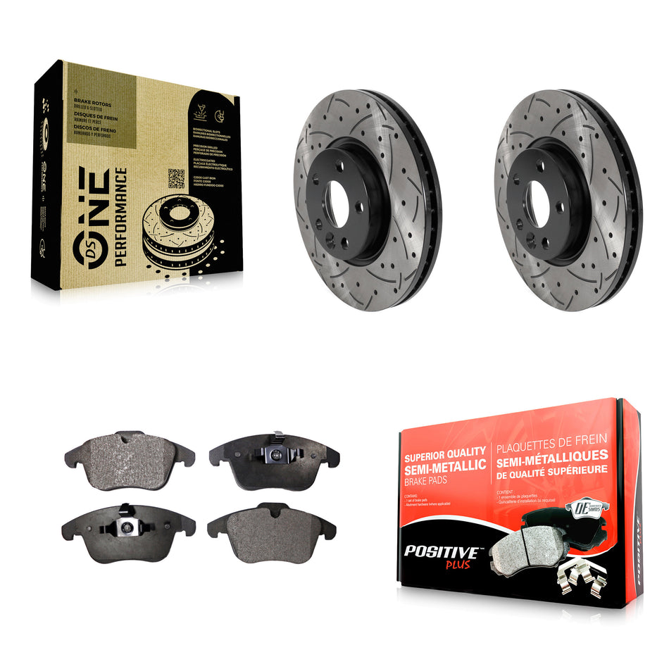 Front Coated Drilled Slotted Disc Brake Rotors And Semi-Metallic Pads Kit For Volvo S60 XC70 S80 Land Rover Range Evoque V60 V70 KDF-100764