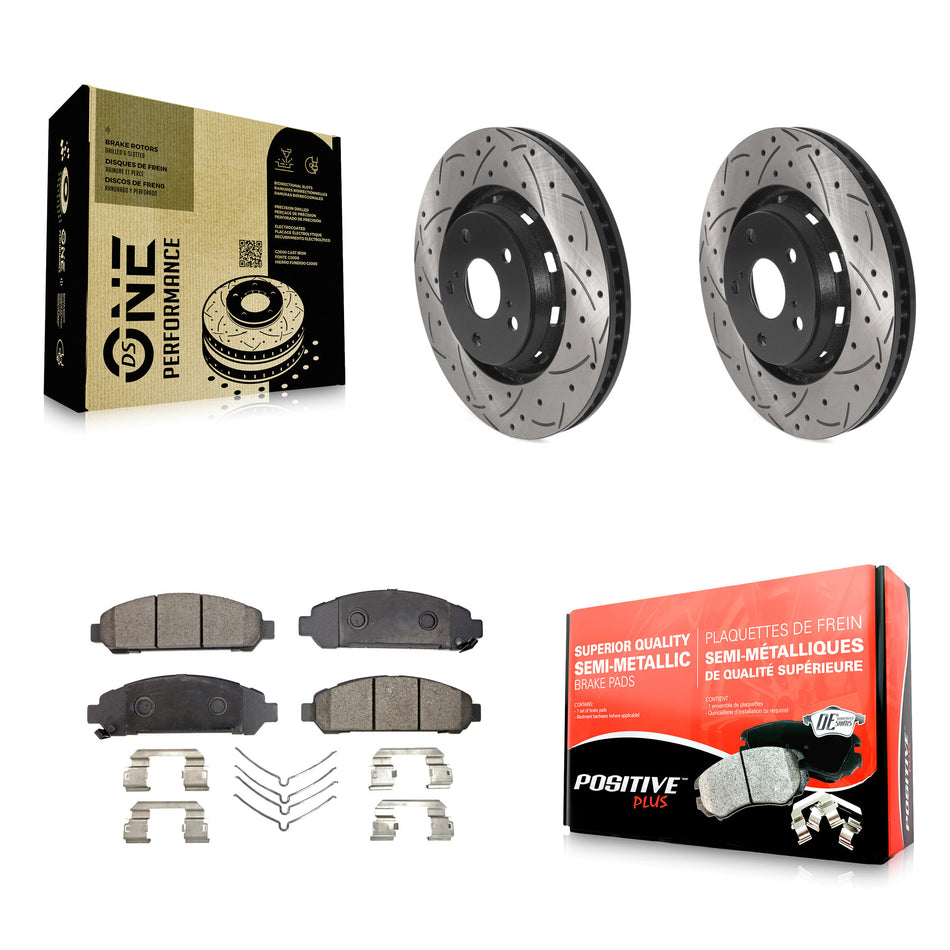 Front Coated Drill Slot Disc Brake Rotor Semi-Metallic Pad Kit For 2009-2016 Toyota Venza KDF-100765
