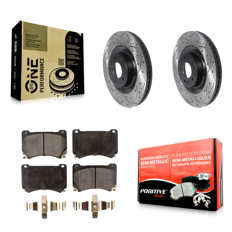 Front Coated Drilled Slotted Disc Brake Rotors And Semi-Metallic Pads Kit For Hyundai Genesis Equus KDF-100766