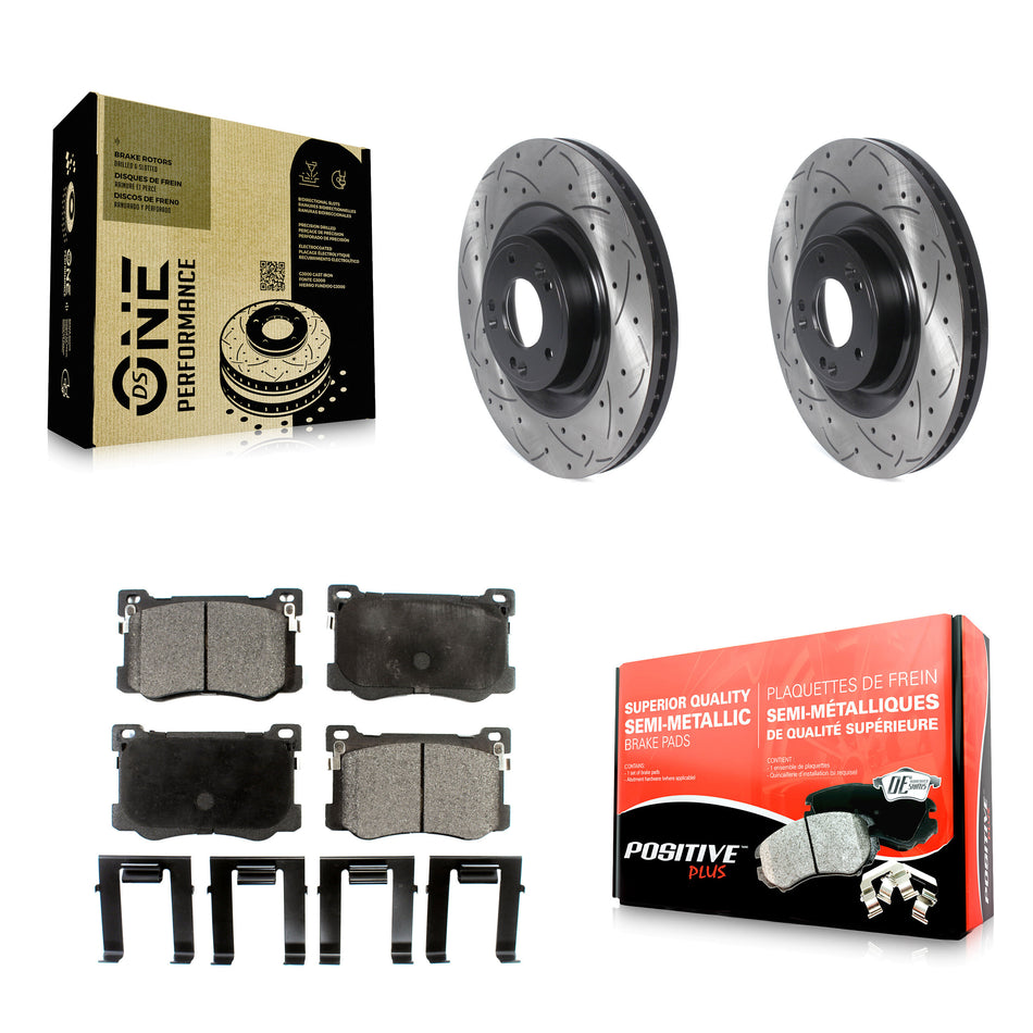 Front Coated Drilled Slotted Disc Brake Rotors And Semi-Metallic Pads Kit For Hyundai Genesis G80 Kia K900 3.8L KDF-100767