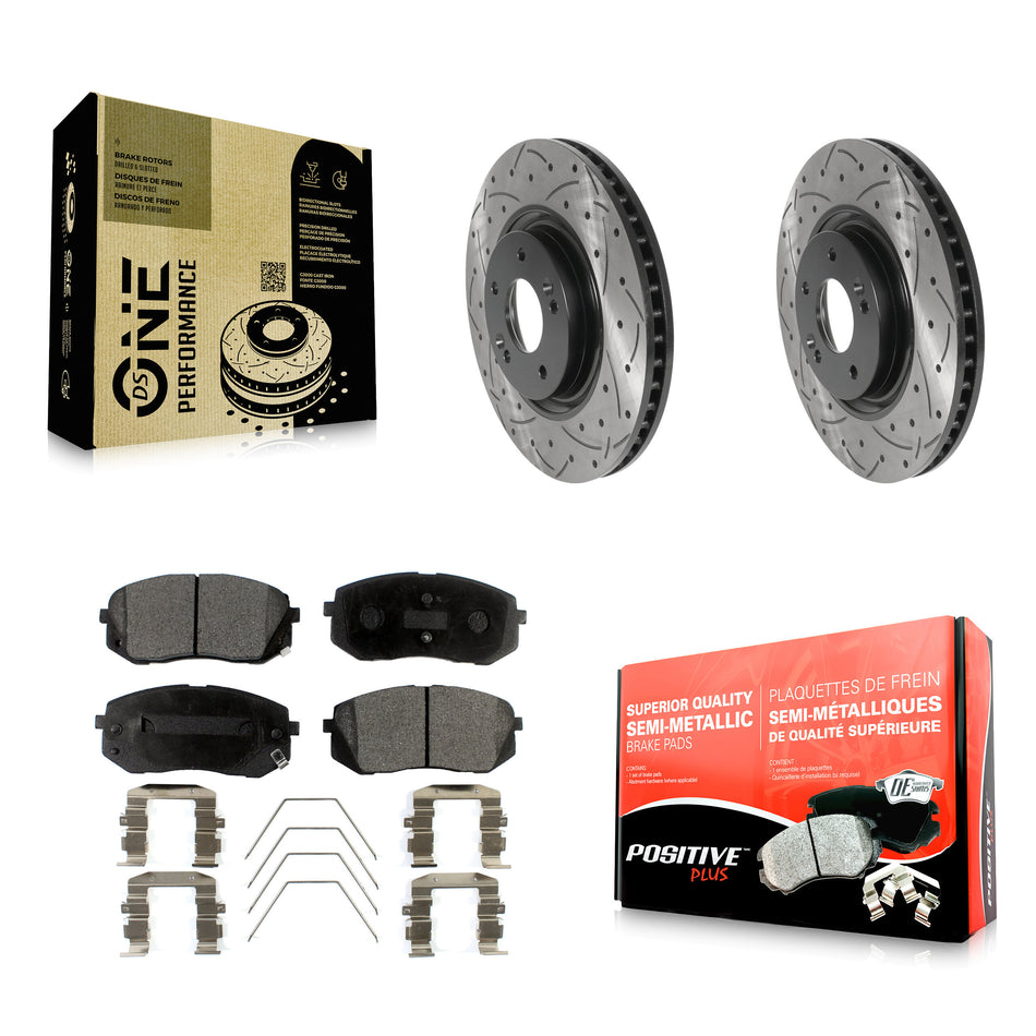 Front Coated Drilled Slotted Disc Brake Rotors And Semi-Metallic Pads Kit For Hyundai Sonata Kia Optima KDF-100772