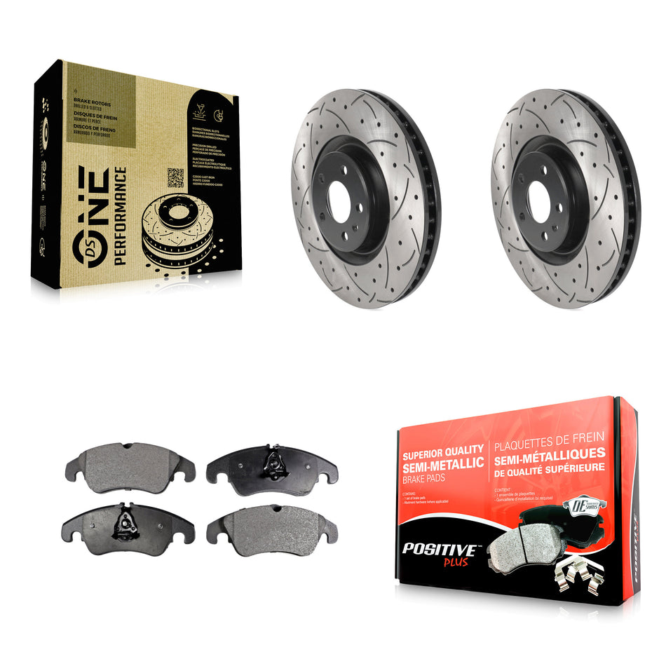 Front Coated Drilled Slotted Disc Brake Rotors And Semi-Metallic Pads Kit For Audi A6 KDF-100773
