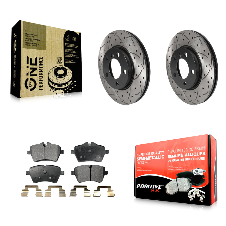Front Coated Drilled Slotted Disc Brake Rotors And Semi-Metallic Pads Kit For Mini Cooper Countryman Paceman KDF-100776