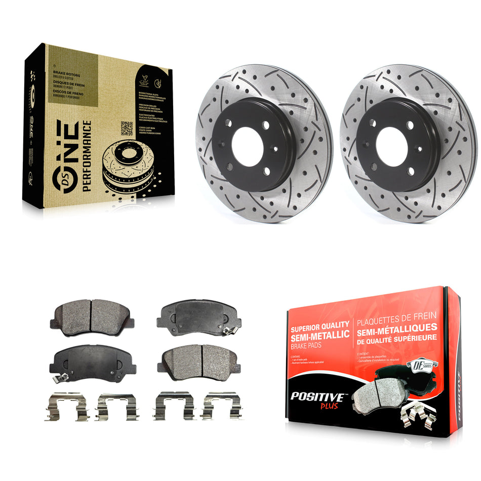 Front Coated Drilled Slotted Disc Brake Rotors And Semi-Metallic Pads Kit For Hyundai Accent Kia Rio KDF-100777