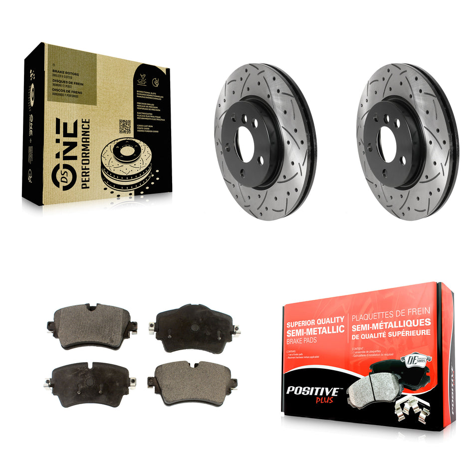 Front Coated Drilled Slotted Disc Brake Rotors And Semi-Metallic Pads Kit For Mini Cooper Clubman KDF-100780