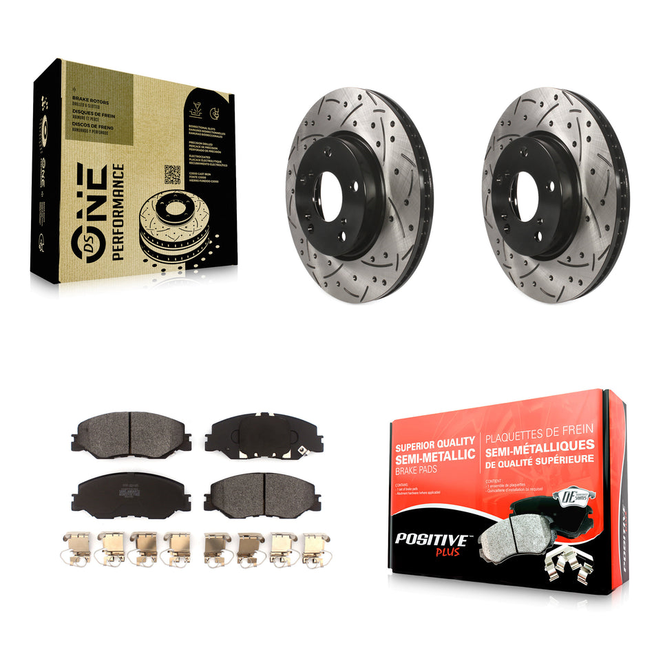 Front Coated Drilled Slotted Disc Brake Rotors And Semi-Metallic Pads Kit For Honda Insight Civic KDF-100781