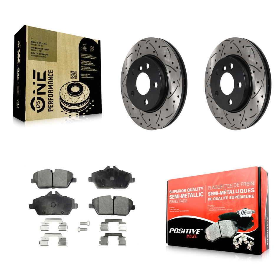 Front Coated Drilled Slotted Disc Brake Rotors And Semi-Metallic Pads Kit For Mini Cooper KDF-100782