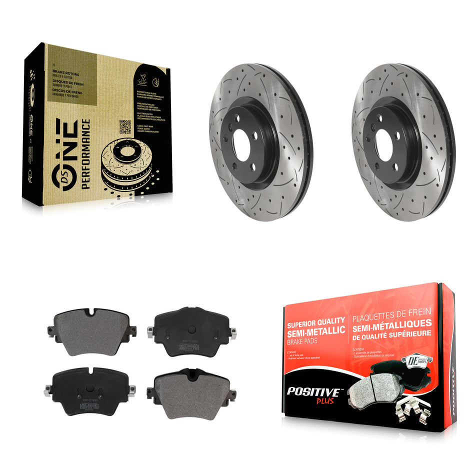 Front Coated Drilled Slotted Disc Brake Rotors And Semi-Metallic Pads Kit For BMW X1 Mini Cooper Countryman X2 228i xDrive Gran Coupe KDF-100783