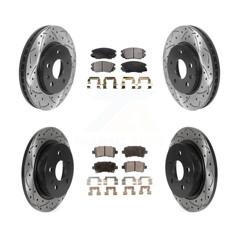 Front Rear Coated Drilled Slotted Disc Brake Rotors And Semi-Metallic Pads Kit For Chevrolet Malibu Limited KDF-100785