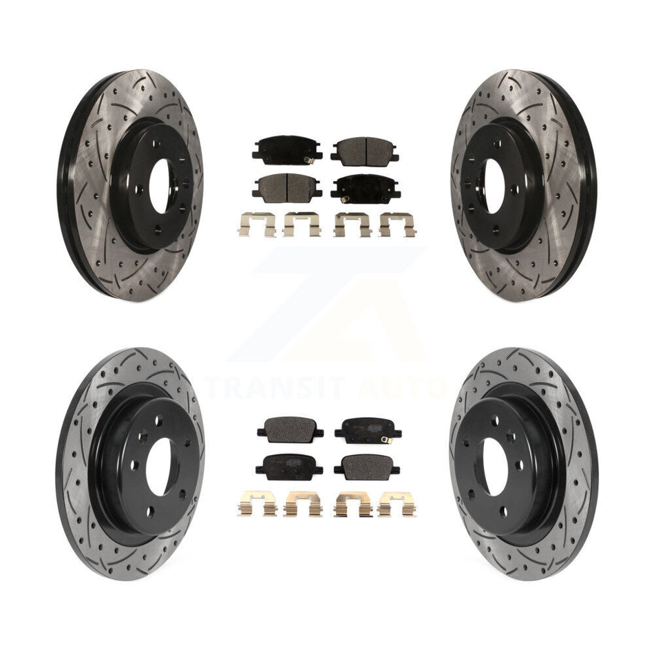 Front Rear Coated Drilled Slotted Disc Brake Rotors And Semi-Metallic Pads Kit For 2016-2020 Chevrolet Malibu With Manual Parking KDF-100788