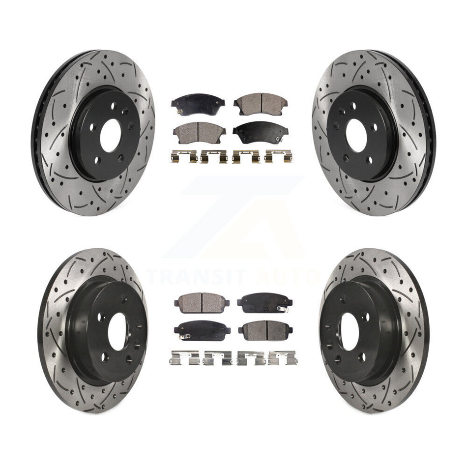 Front Rear Coated Drilled Slotted Disc Brake Rotors And Semi-Metallic Pads Kit For Chevrolet Buick Encore Trax Sonic KDF-100789