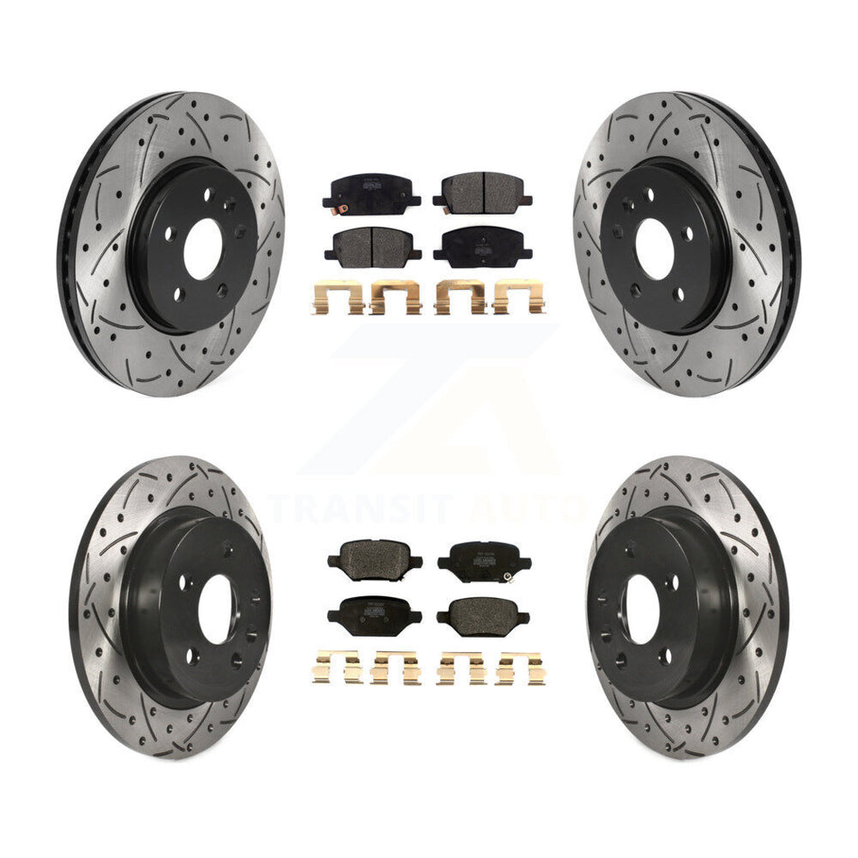Front Rear Coated Drilled Slotted Disc Brake Rotors And Semi-Metallic Pads Kit For Chevrolet Trax Buick Encore KDF-100790