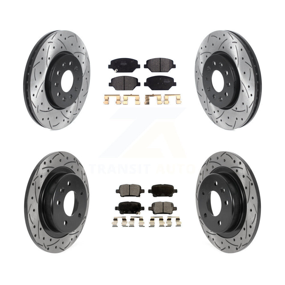 Front Rear Coated Drilled Slotted Disc Brake Rotors And Semi-Metallic Pads Kit For Chevrolet Equinox GMC Terrain Buick LaCrosse KDF-100791