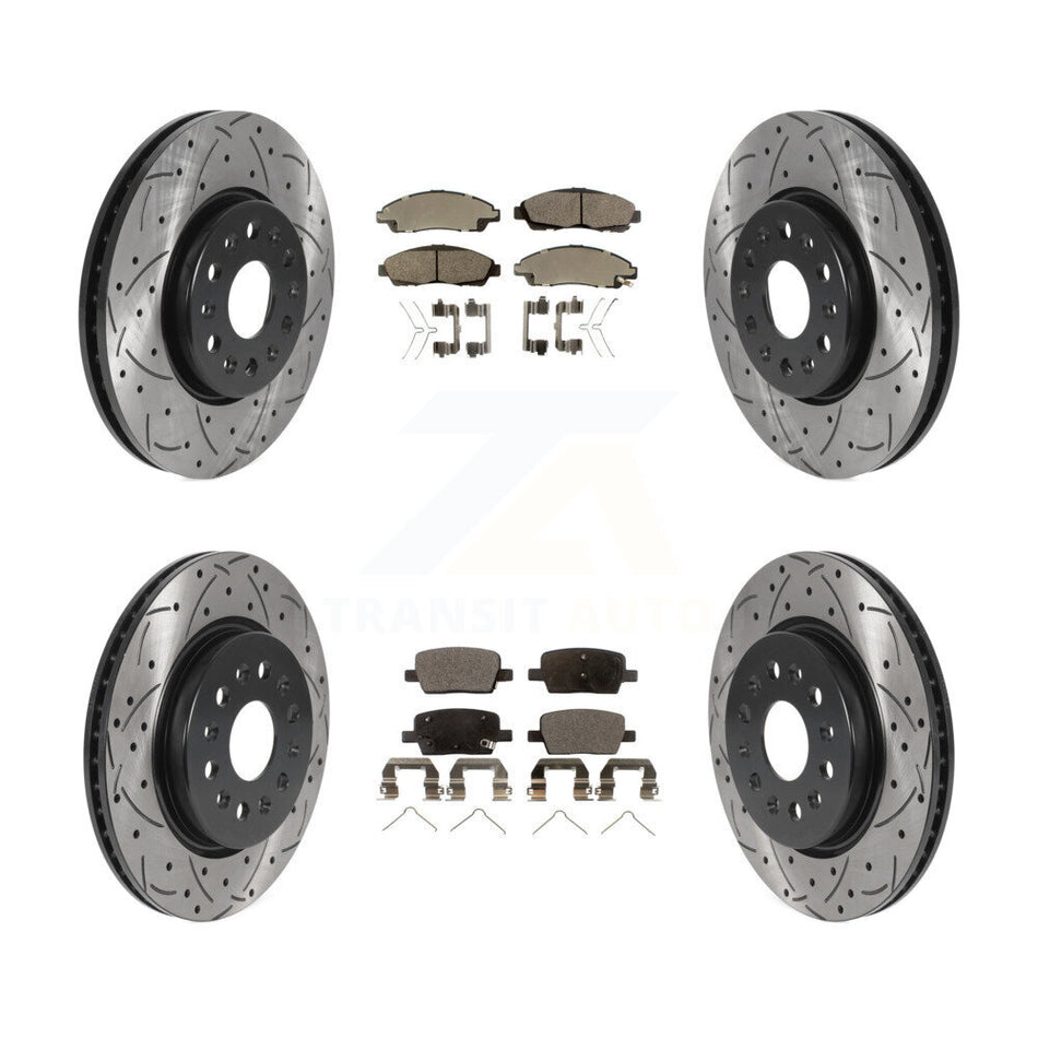 Front Rear Coated Drilled Slotted Disc Brake Rotors And Semi-Metallic Pads Kit For Chevrolet Traverse GMC Acadia Buick Enclave Blazer KDF-100796