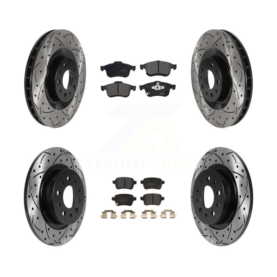 Front Rear Coat Drill Slot Disc Brake Rotor Semi-Metallic Pad Kit For 2014-2020 Fiat 500L KDF-100801