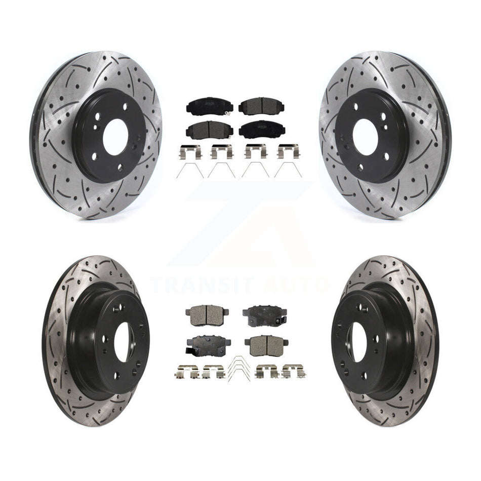 Front Rear Coated Drilled Slotted Disc Brake Rotors And Semi-Metallic Pads Kit For Honda Accord Acura TSX KDF-100802