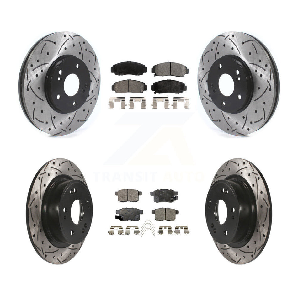Front Rear Coated Drilled Slotted Disc Brake Rotors And Semi-Metallic Pads Kit For Honda Accord Acura TSX KDF-100803