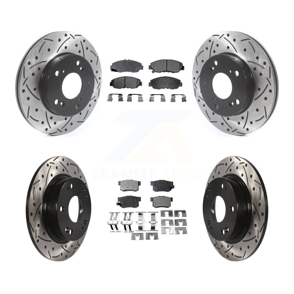 Front Rear Coated Drilled Slotted Disc Brake Rotors And Semi-Metallic Pads Kit For Honda Civic KDF-100804