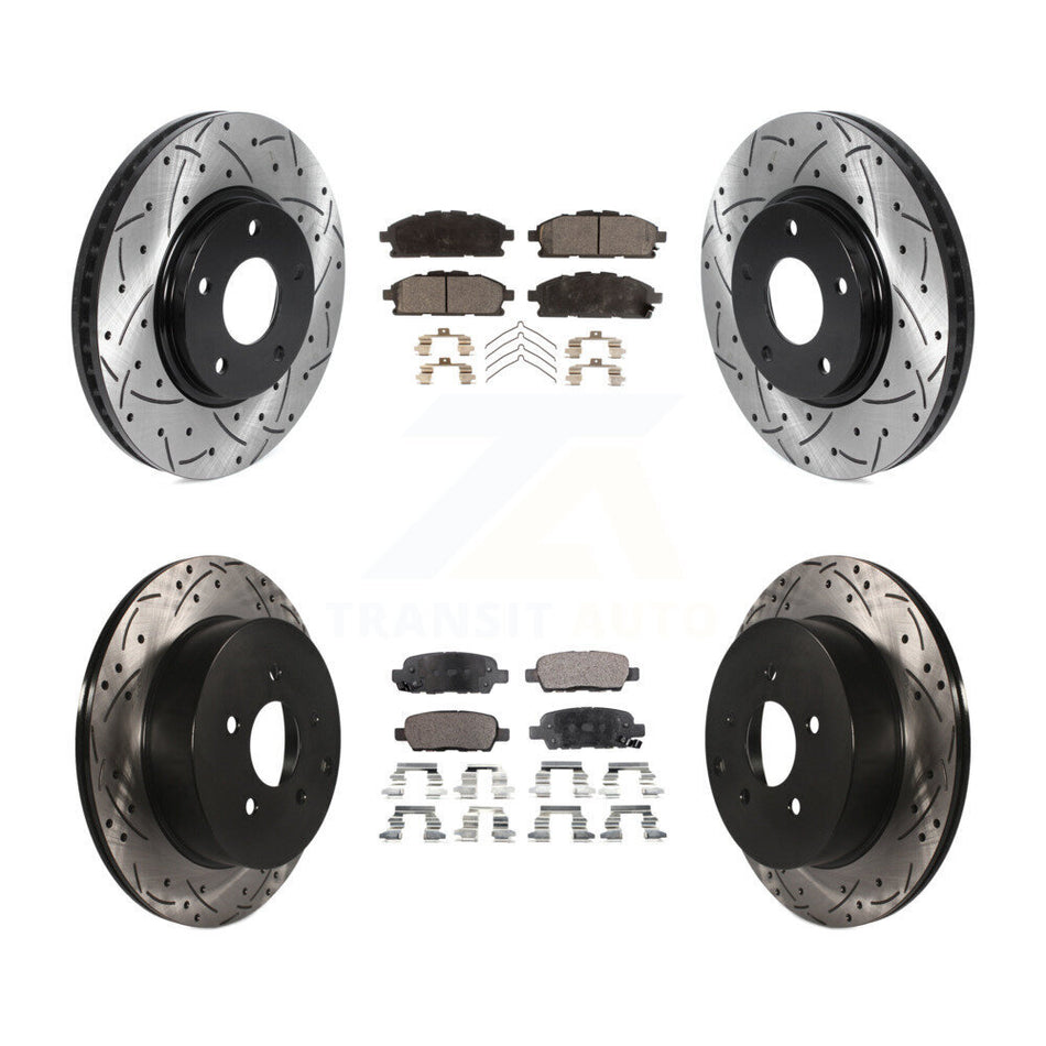 Front Rear Coated Drilled Slotted Disc Brake Rotors And Semi-Metallic Pads Kit For 2011-2017 Nissan Quest KDF-100806