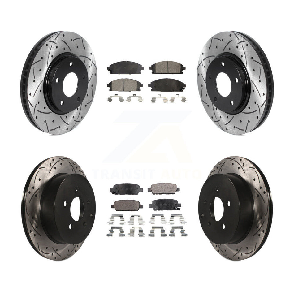 Front Rear Coated Drilled Slotted Disc Brake Rotors And Semi-Metallic Pads Kit For 2004-2009 Nissan Quest KDF-100808