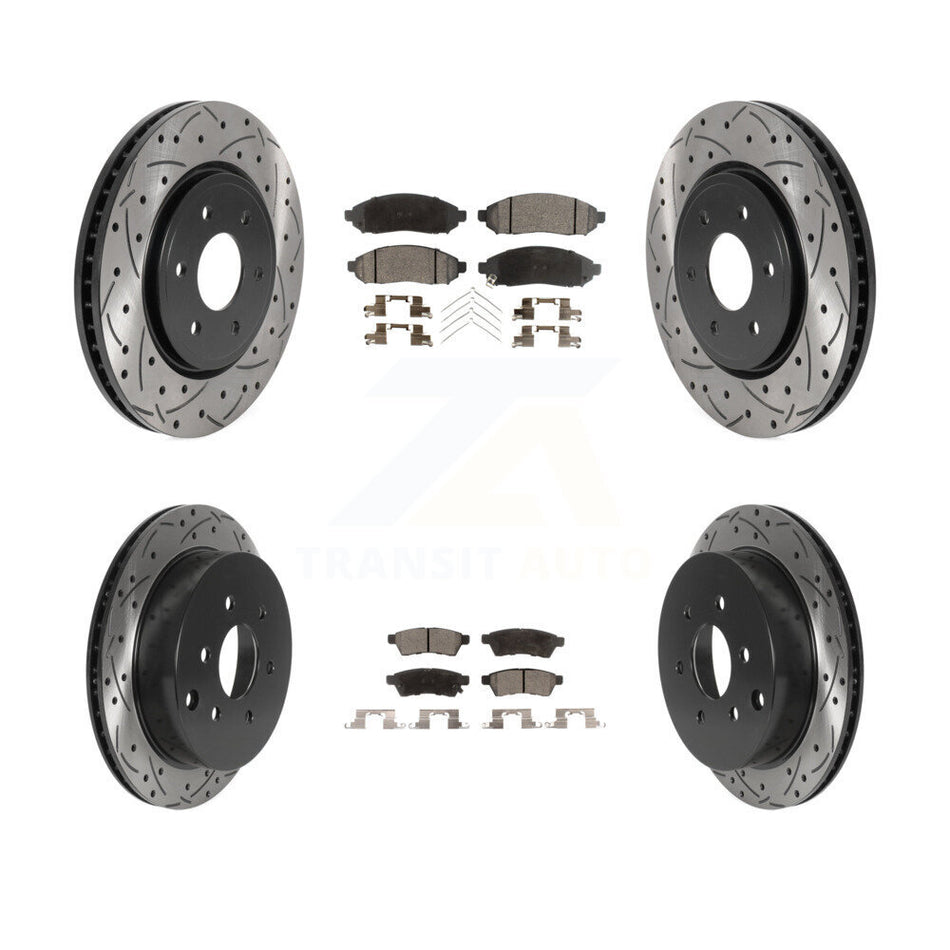 Front Rear Coated Drilled Slotted Disc Brake Rotors And Semi-Metallic Pads Kit For Nissan Frontier Xterra Suzuki Equator KDF-100810
