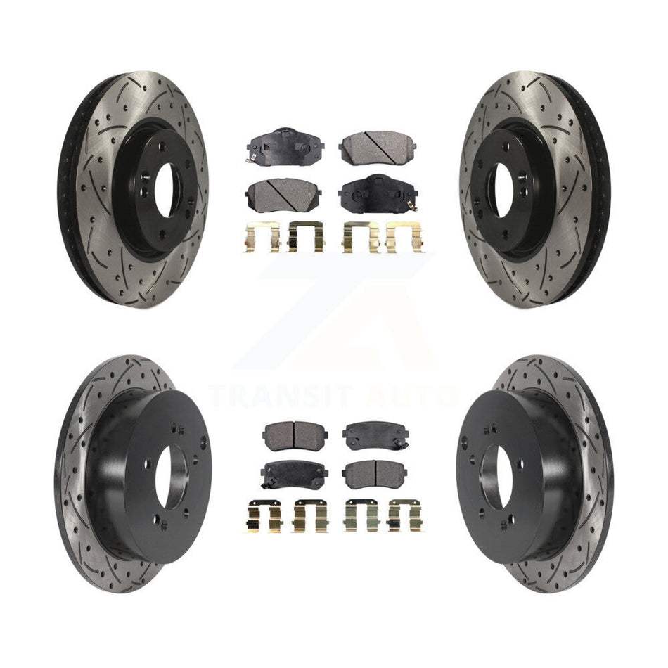 Front Rear Coated Drilled Slotted Disc Brake Rotors And Semi-Metallic Pads Kit For Hyundai Tucson Kia Sportage KDF-100811