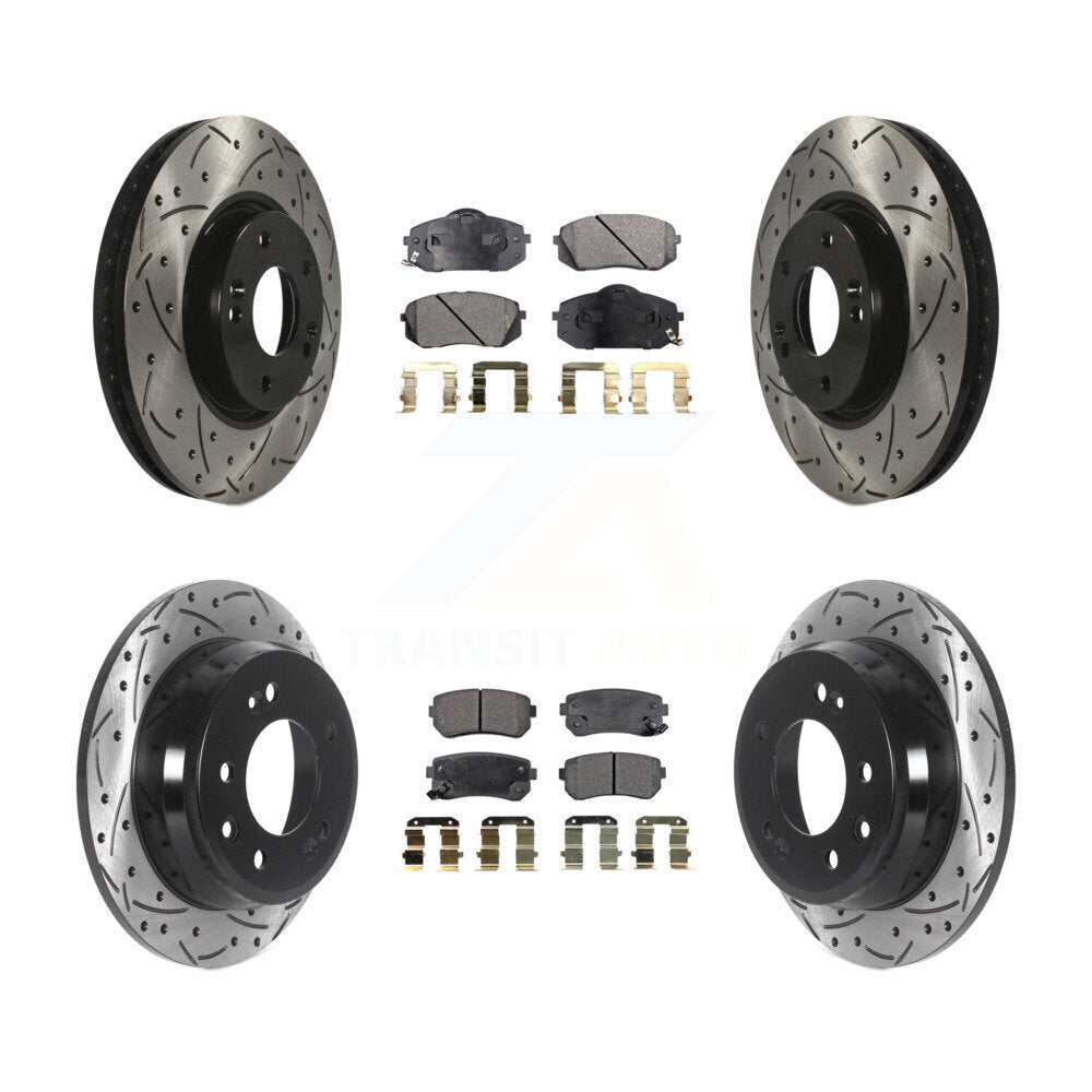 Front Rear Drilled Slot Brake Rotor Semi-Metallic Pad Kit For Hyundai Tucson Kia Sportage KDF-100812