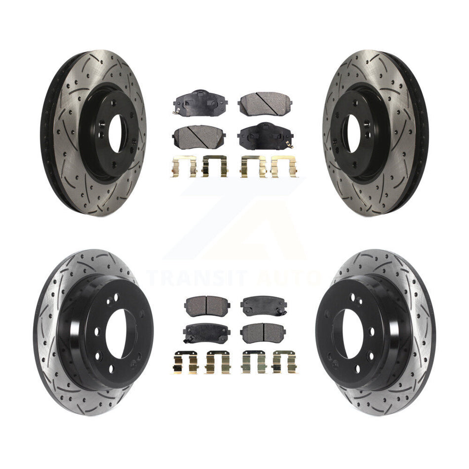 Front Rear Drilled Slot Brake Rotor Semi-Metallic Pad Kit For Hyundai Tucson Kia Sportage KDF-100812