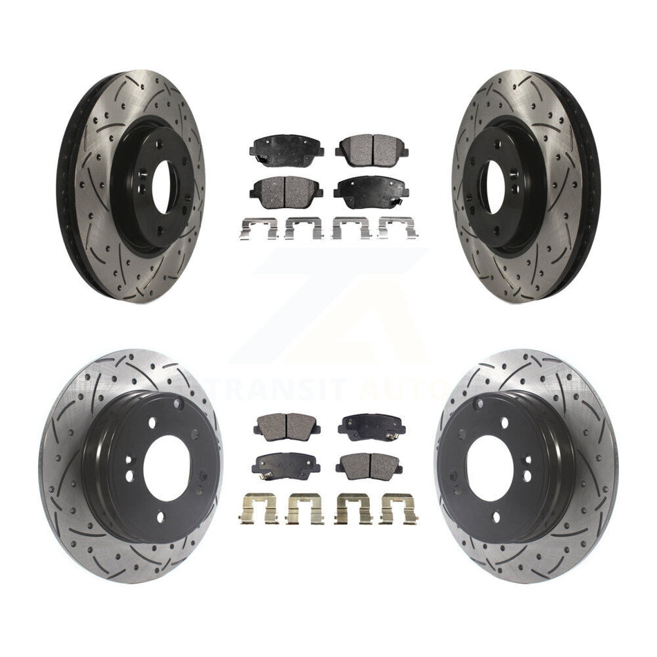 Front Rear Coated Drilled Slotted Disc Brake Rotors And Semi-Metallic Pads Kit For Hyundai Sonata Kia Optima KDF-100813