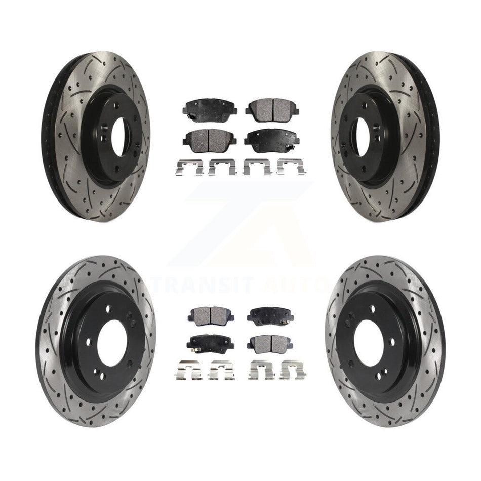 Front Rear Coated Drilled Slotted Disc Brake Rotors And Semi-Metallic Pads Kit For Kia Optima With Electric Parking KDF-100814